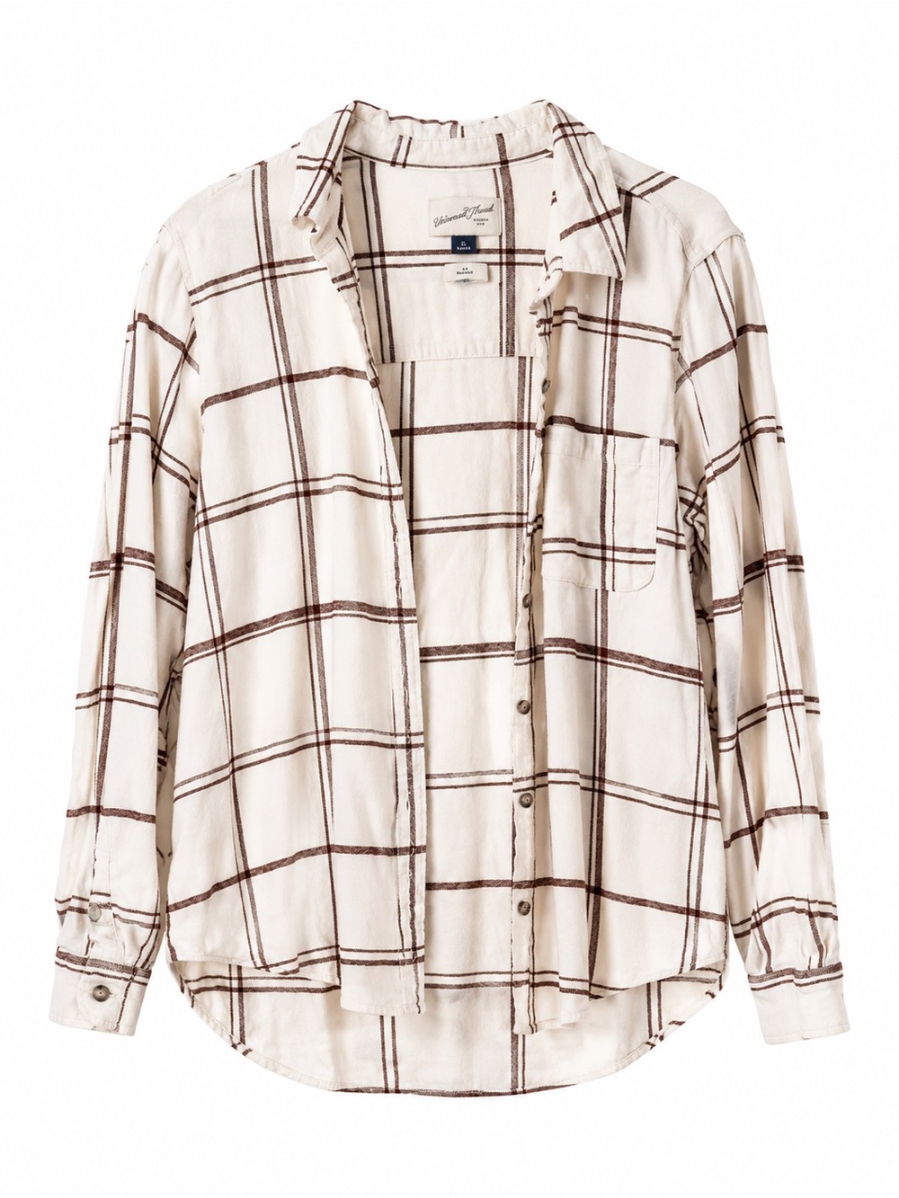 Universal Thread Cream and Brown Plaid Button-Down Shirt